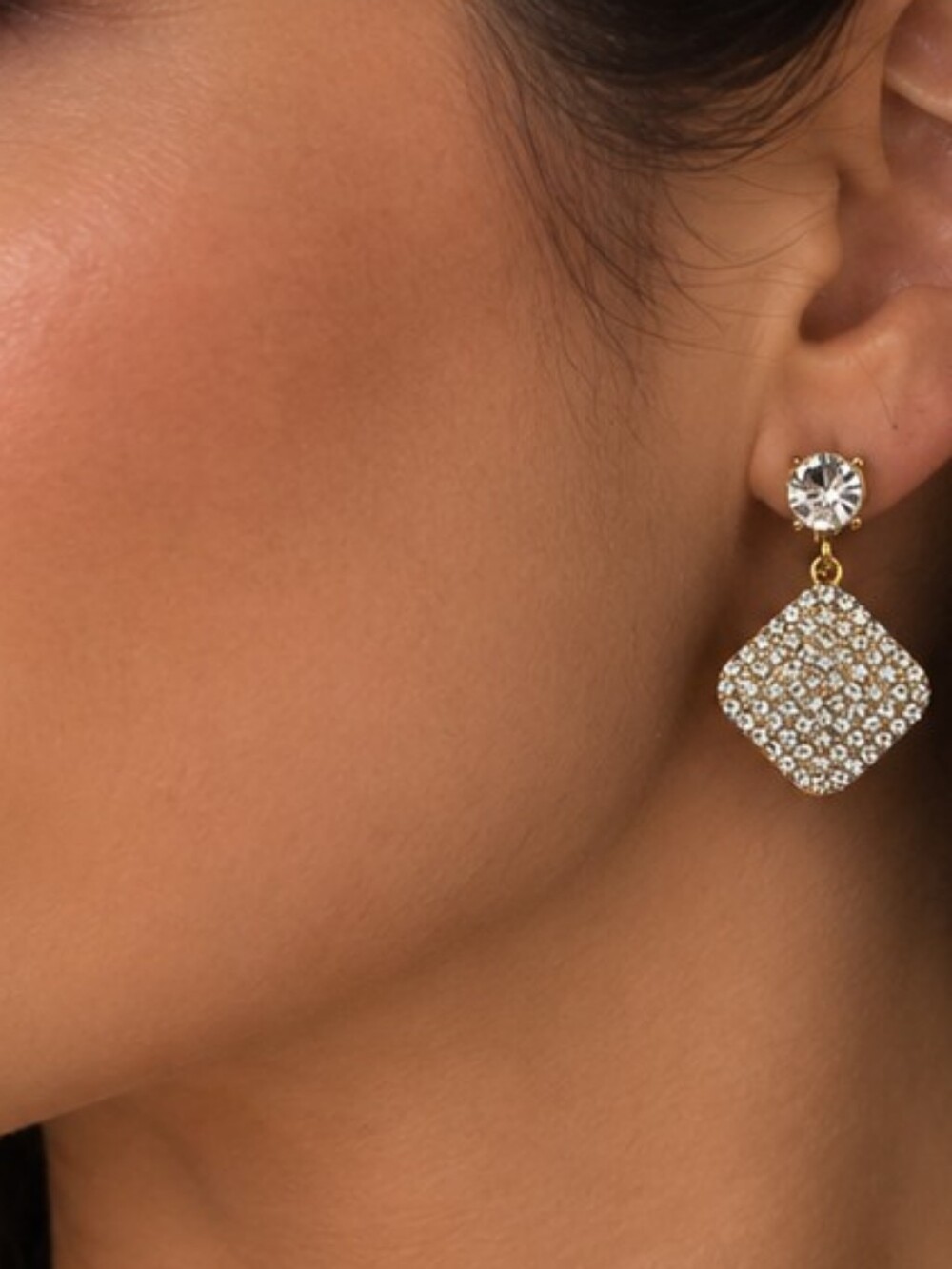 💎 Gold Tone Rhinestone Pavé Drop Earrings Crystal Statement Dangle EUC